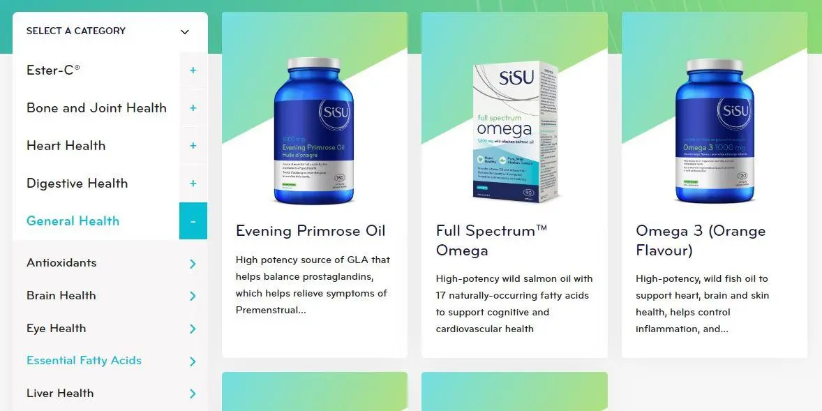 Screenshot des Seitenmenüs von Sisu mit hervorgehobener aktueller Kategorie, damit der Benutzer sehen kann, wo er sich relativ zur Site befindet